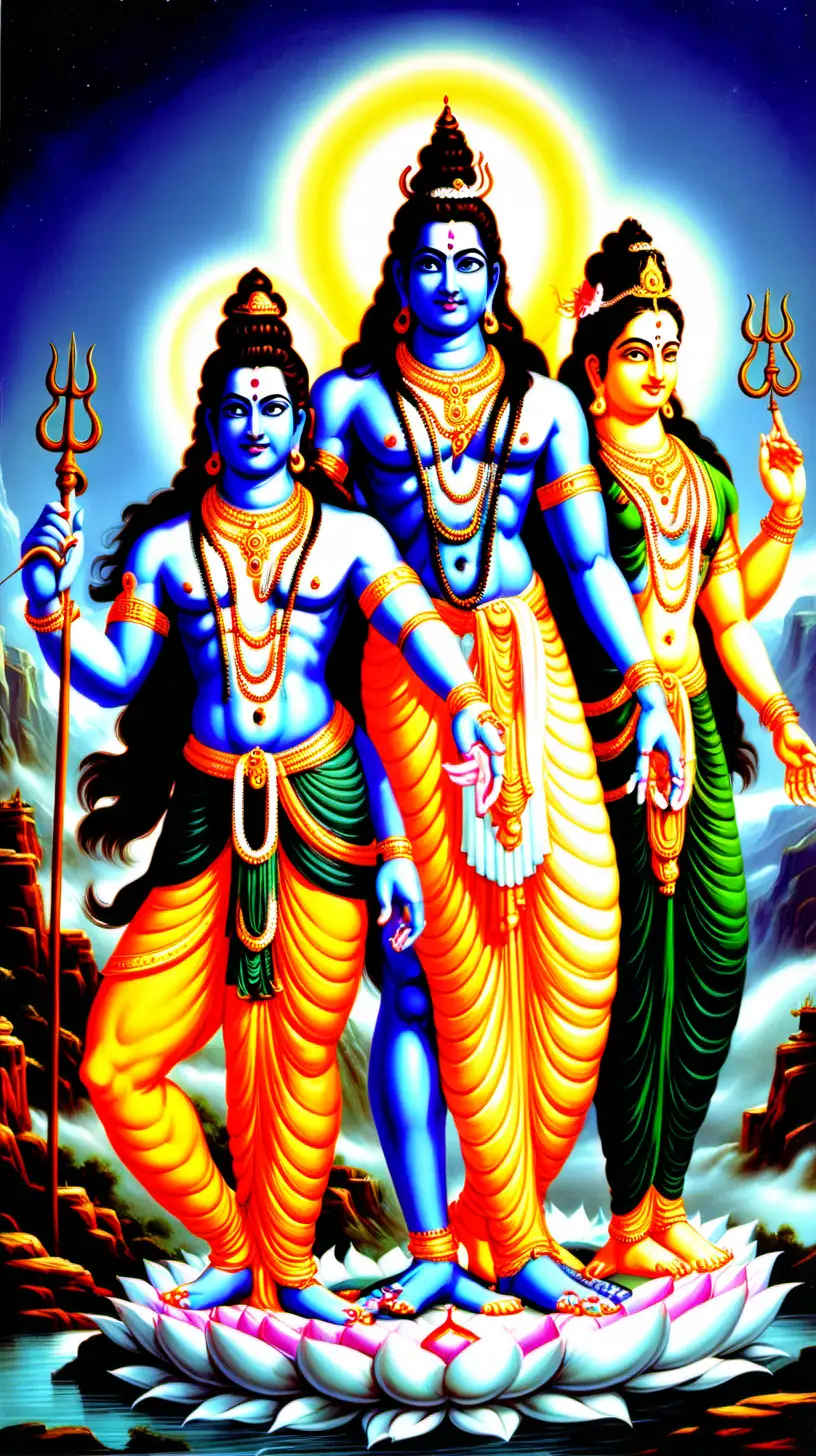 Divine Trio Shiva Brahma and Vishnu in Harmonious Unity