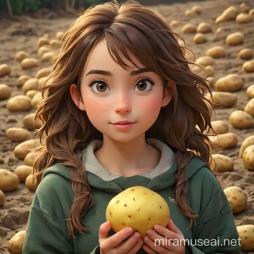 Adorable Girl Holding a Potato Smiling Brightly