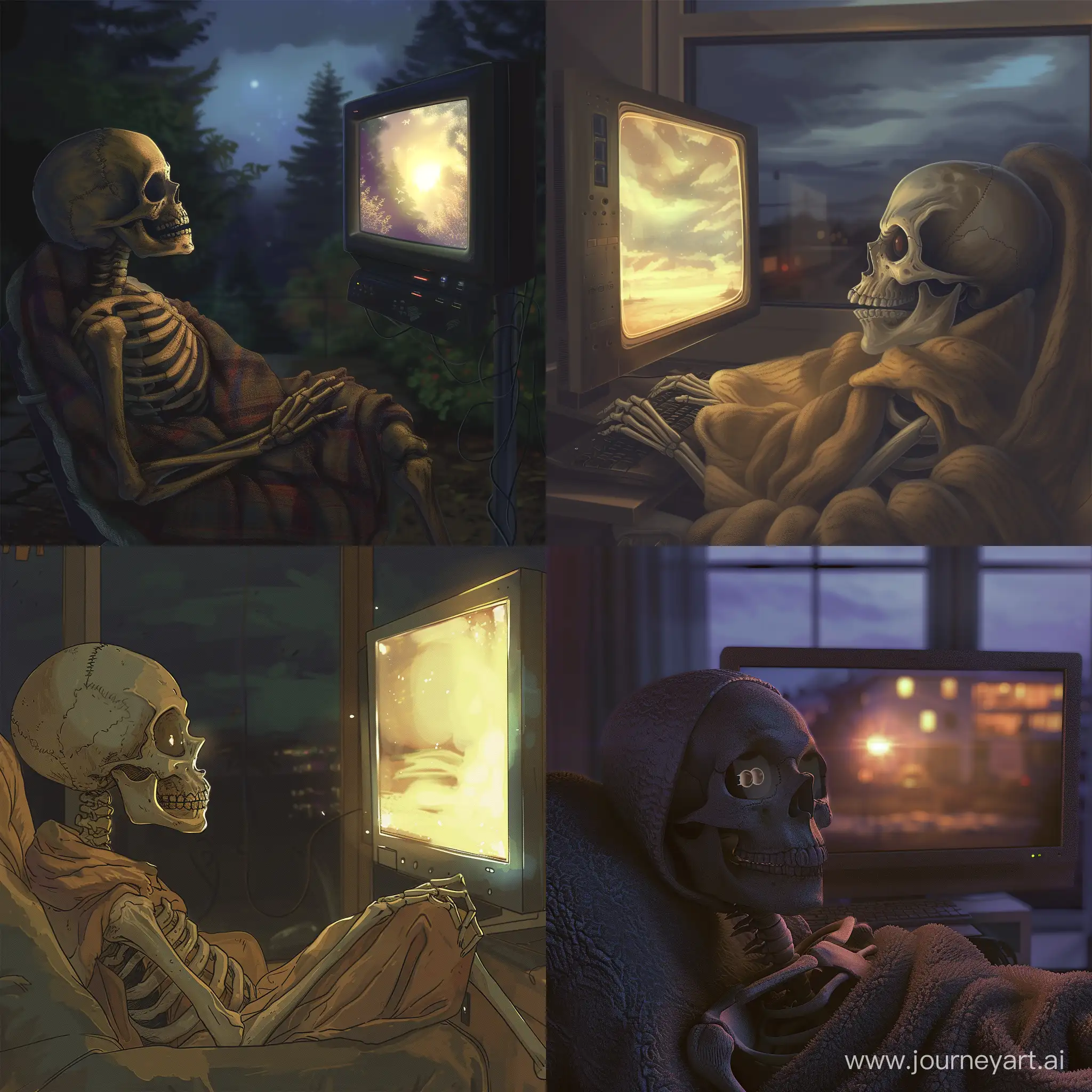 Lonely-Skeleton-Contemplating-the-Glow-of-the-Screen-in-the-Dark
