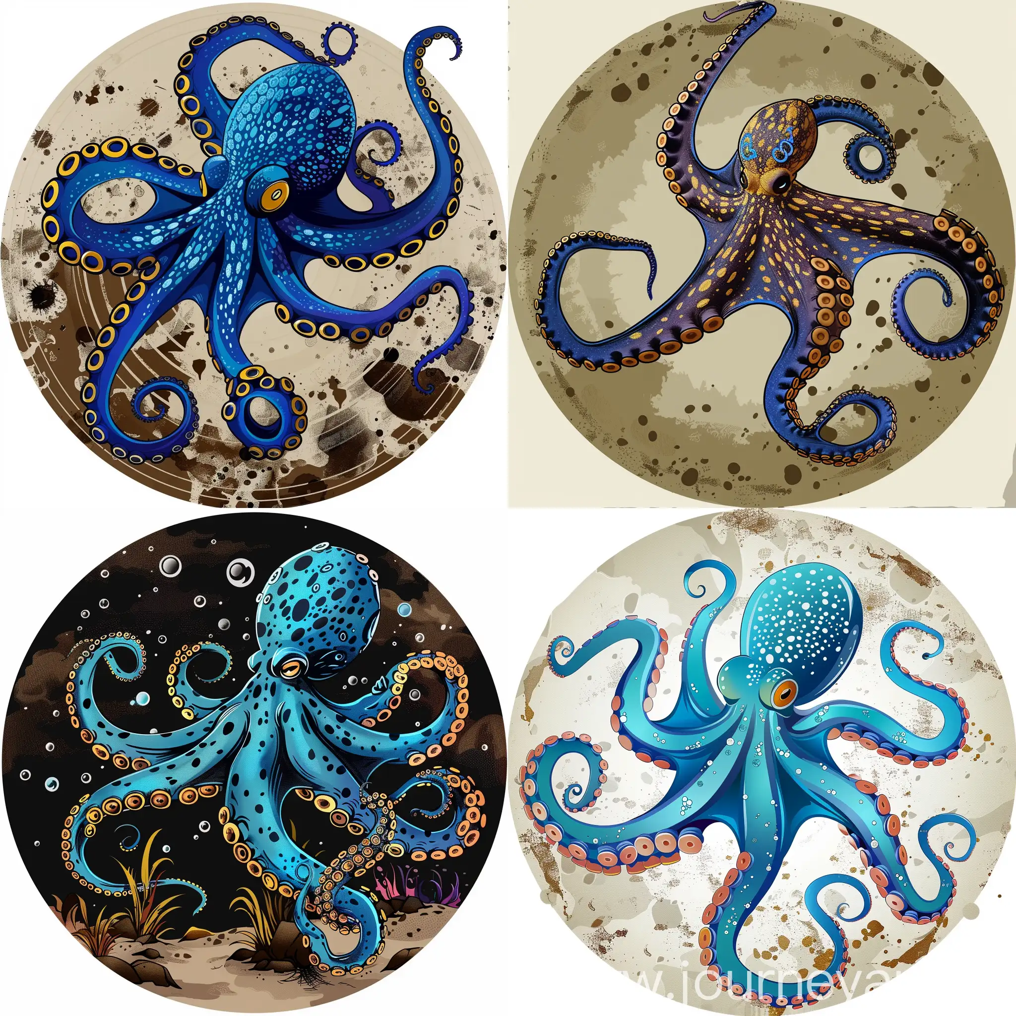 Vibrant-BlueRinged-Octopus-in-a-Circular-Cartoon-Design