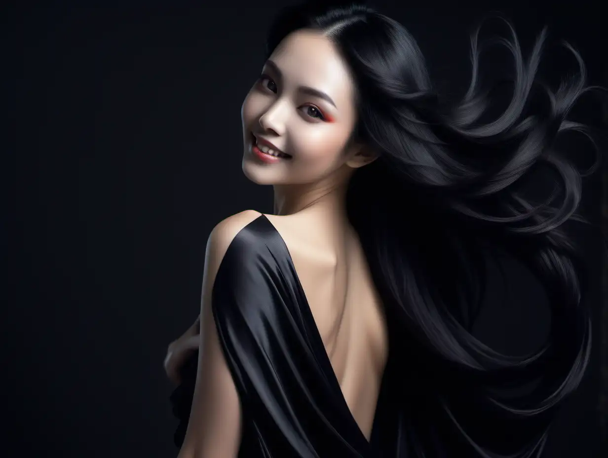 Radiant Nude Woman with Mandarin Eyes and Flowing Hair MUSE AI