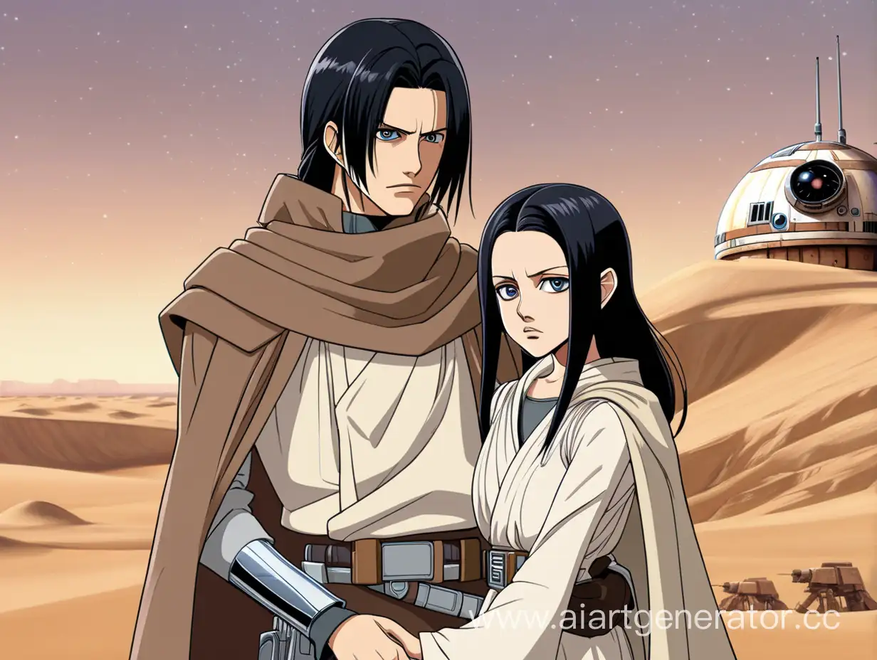 SciFi-Romance-Linna-Erkert-and-Levi-Ackerman-Embrace-on-Tatooine