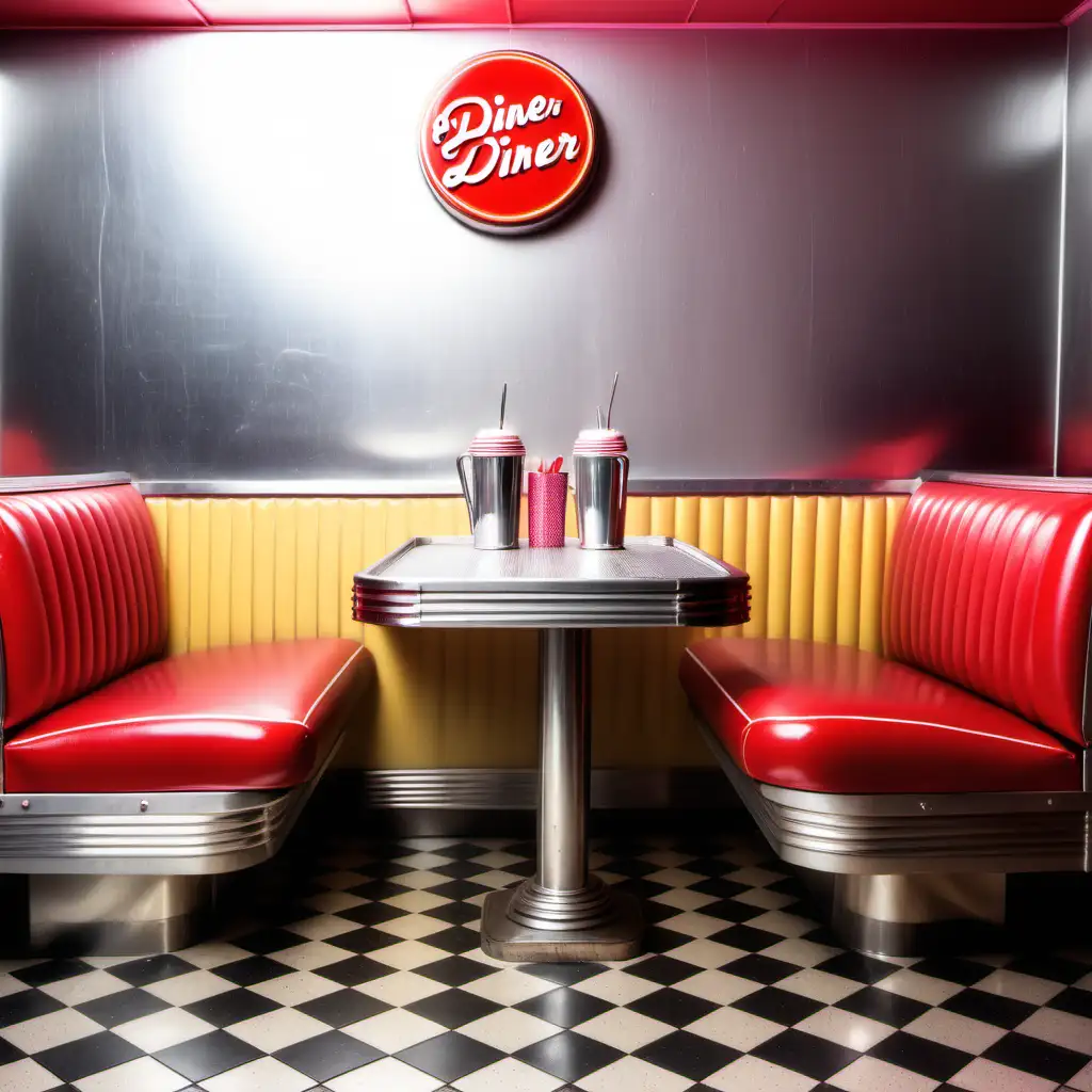 Retro 80s Diner with Vibrant Red Background and Girly Accents