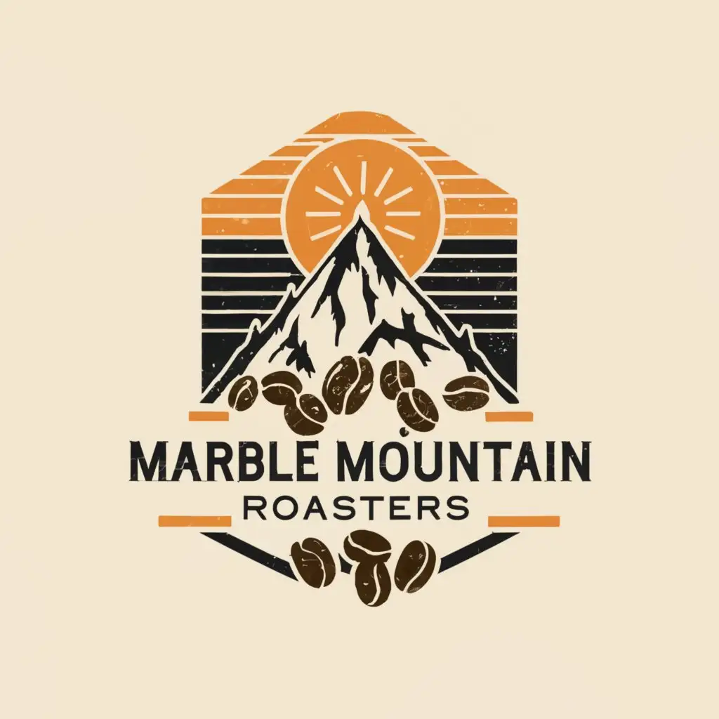 LOGO-Design-For-Marble-Mountain-Roasters-Coffee-Cup-Beans-and-Mountain-under-the-Sun
