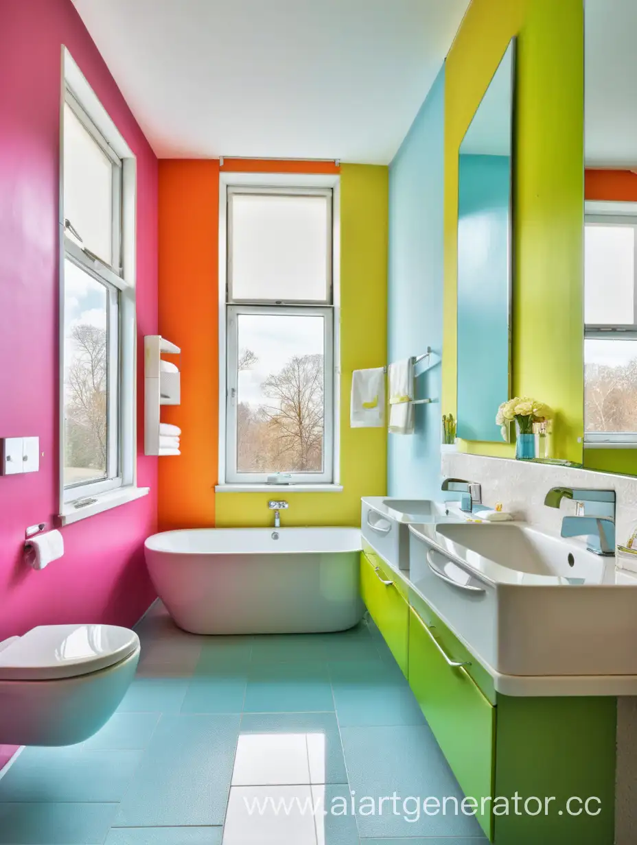 Комната с ванной и окнами в ярких красках 