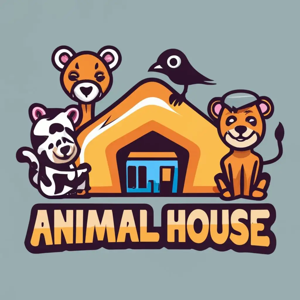 logo, Bounce house
Zoo Animals, with the text "Animal House", typography, be used in Entertainment industry