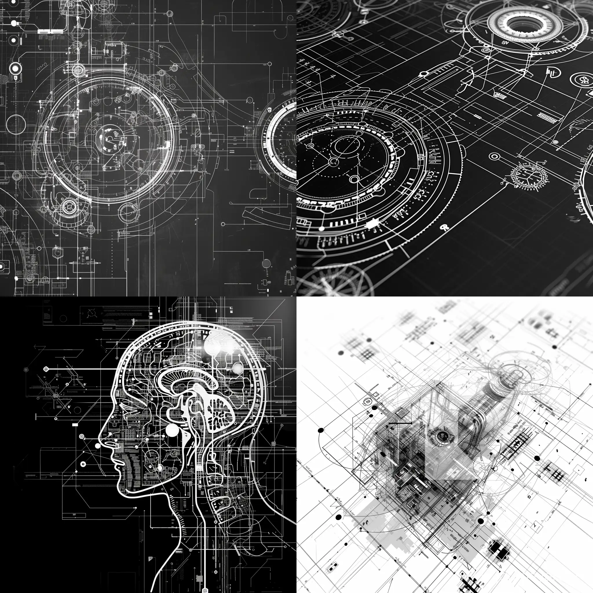 flat graphic icon, engineering blueprint, sketch, sketch in style of davinci, futoristic, digital,do a visualization on this text: AI-Enabled, Data-Driven Problem Solving
Eliminate guesswork and make informed  decisions with data insights you can rely on  to solve even the most complex challenges., black and white, Ai text