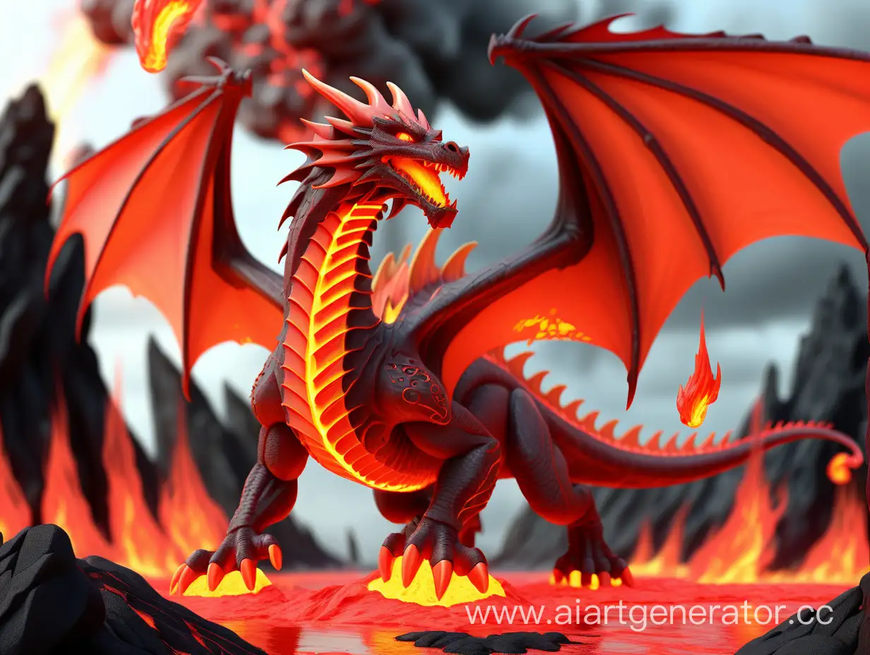 Fiery-Red-Dragon-Soaring-Above-Lava-with-Exquisite-Realism