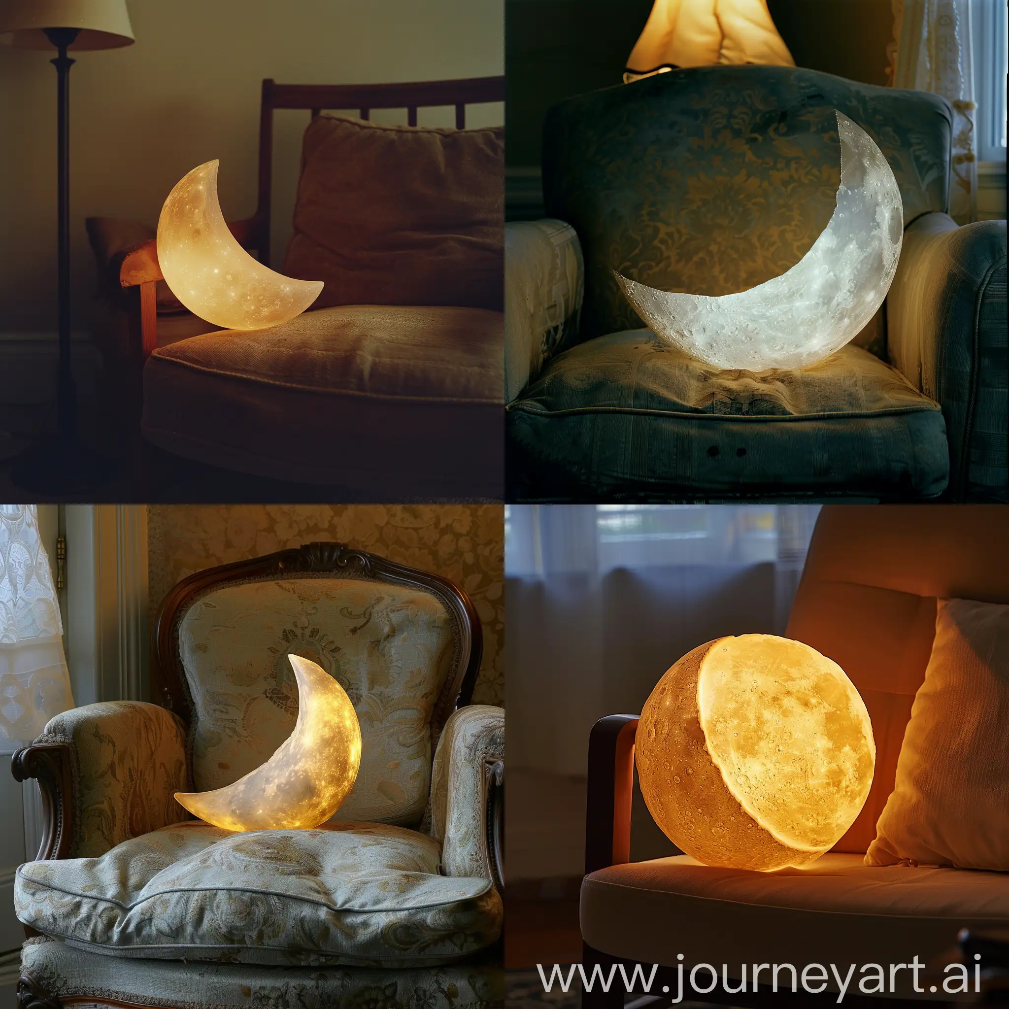 a moon shape on a chair , glowing