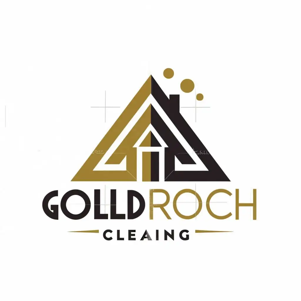 logo, modern single layer triangle house for cleaning business white background, with the text "goldrock cleaning", typography, be used in Construction industry