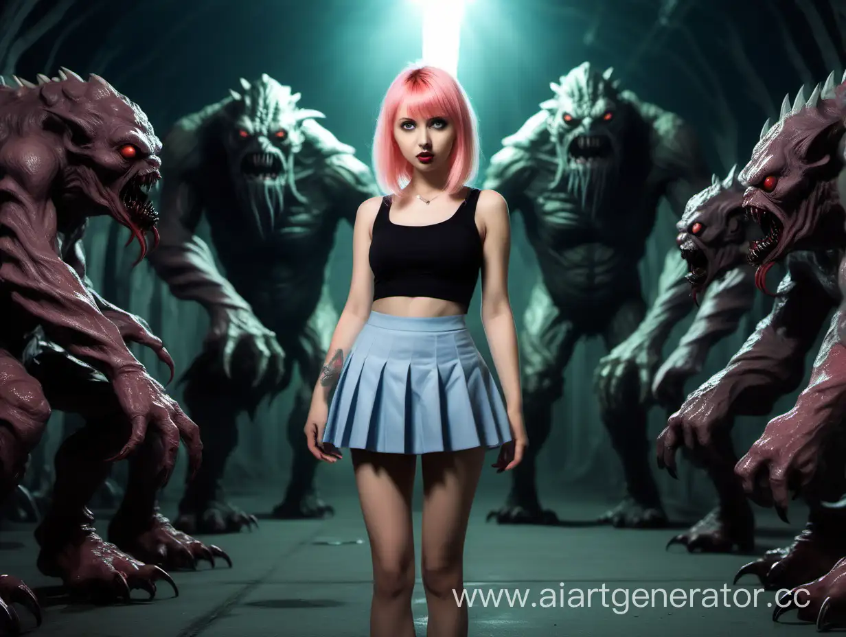 Adventurous-Girl-Surrounded-by-Playful-Monsters