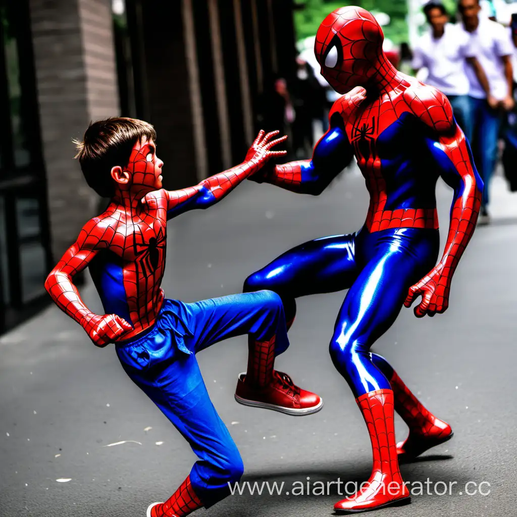 Boy fight with spiderman