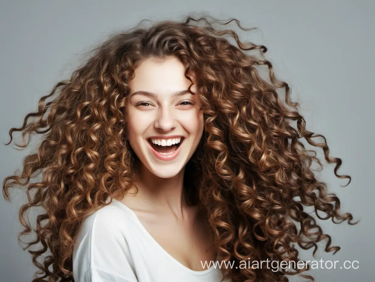 happy women with long curly hair