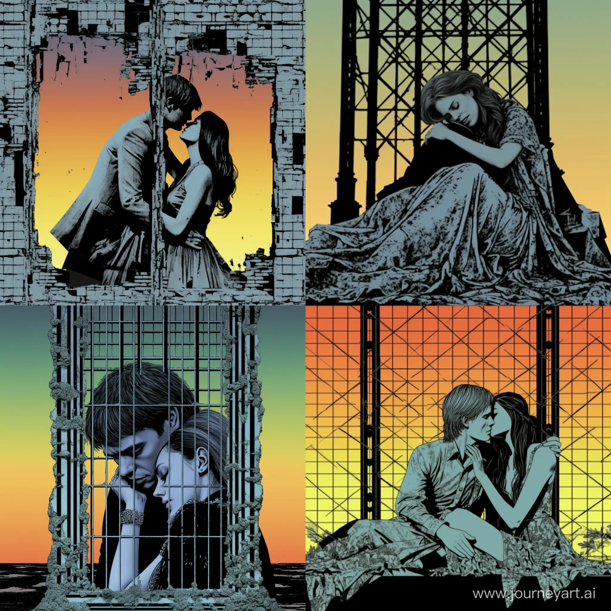 DC comics Four-frame comic, Batman is locked in a jail cell and can’t escape. Then his love, poison Ivy breaks him out of jail and They escape and run off into the sunset to get married and live happily ever after