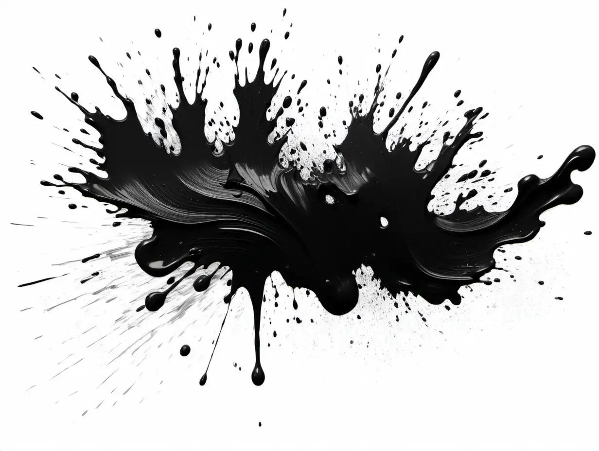 Abstract black in splash, paint, brush strokes, stain grunge isolated on white background, Japanese style
