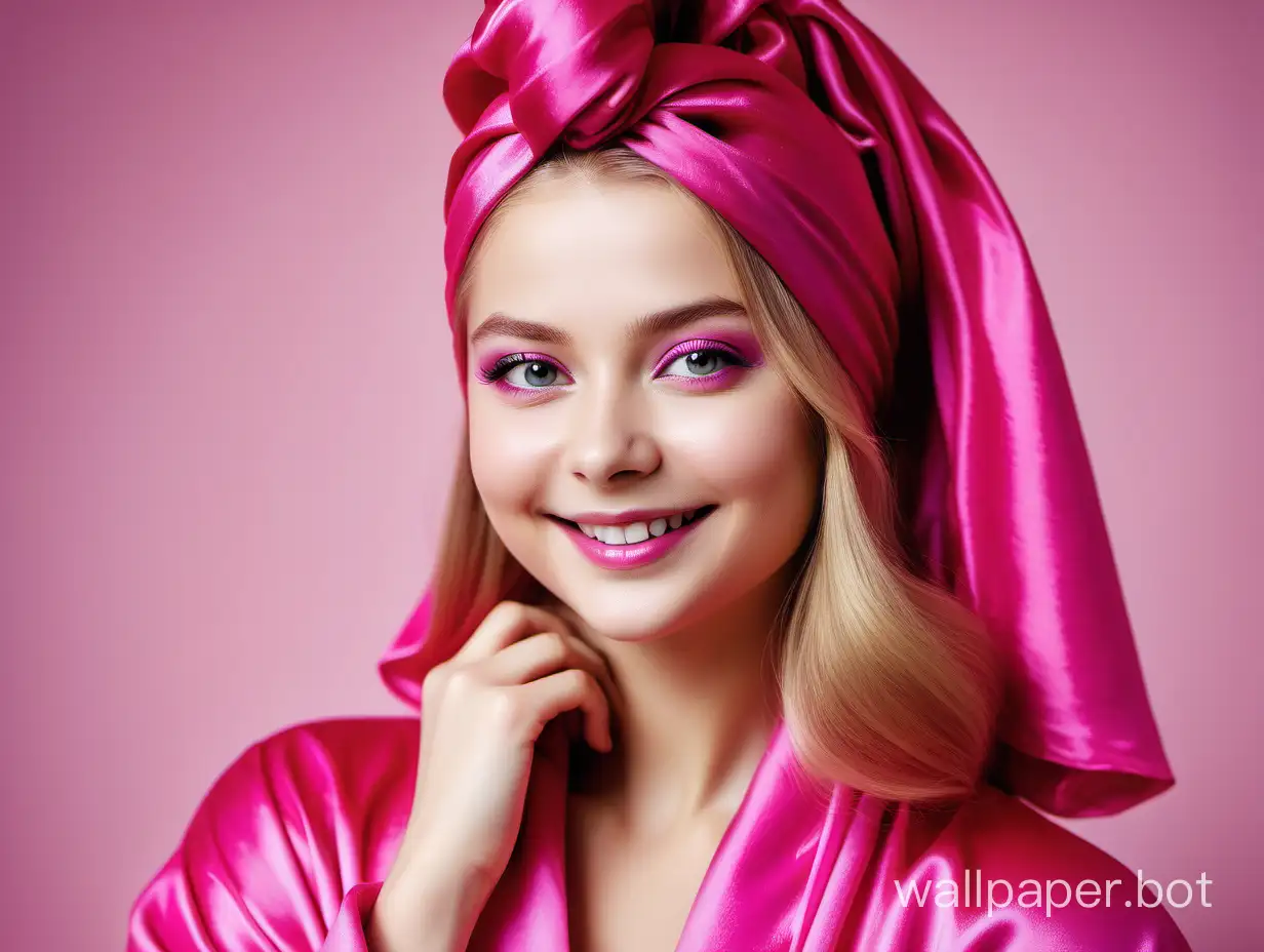 Radiant-Queen-Yulia-Lipnitskaya-in-Pink-Fuchsia-Silk-Robe-and-Turban