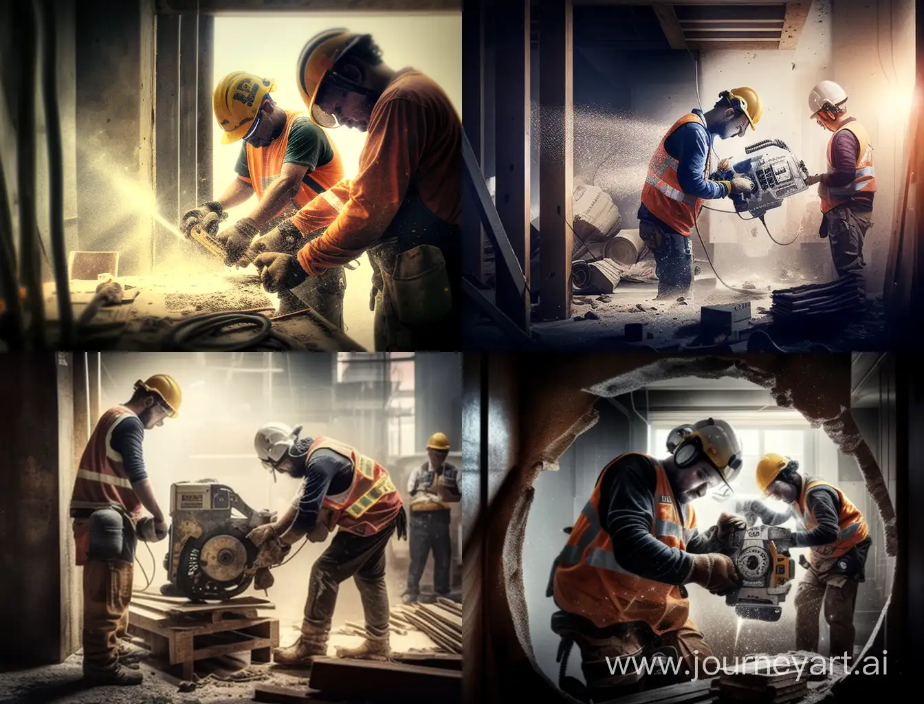 Construction-Workers-Operating-Power-Tools-on-Site