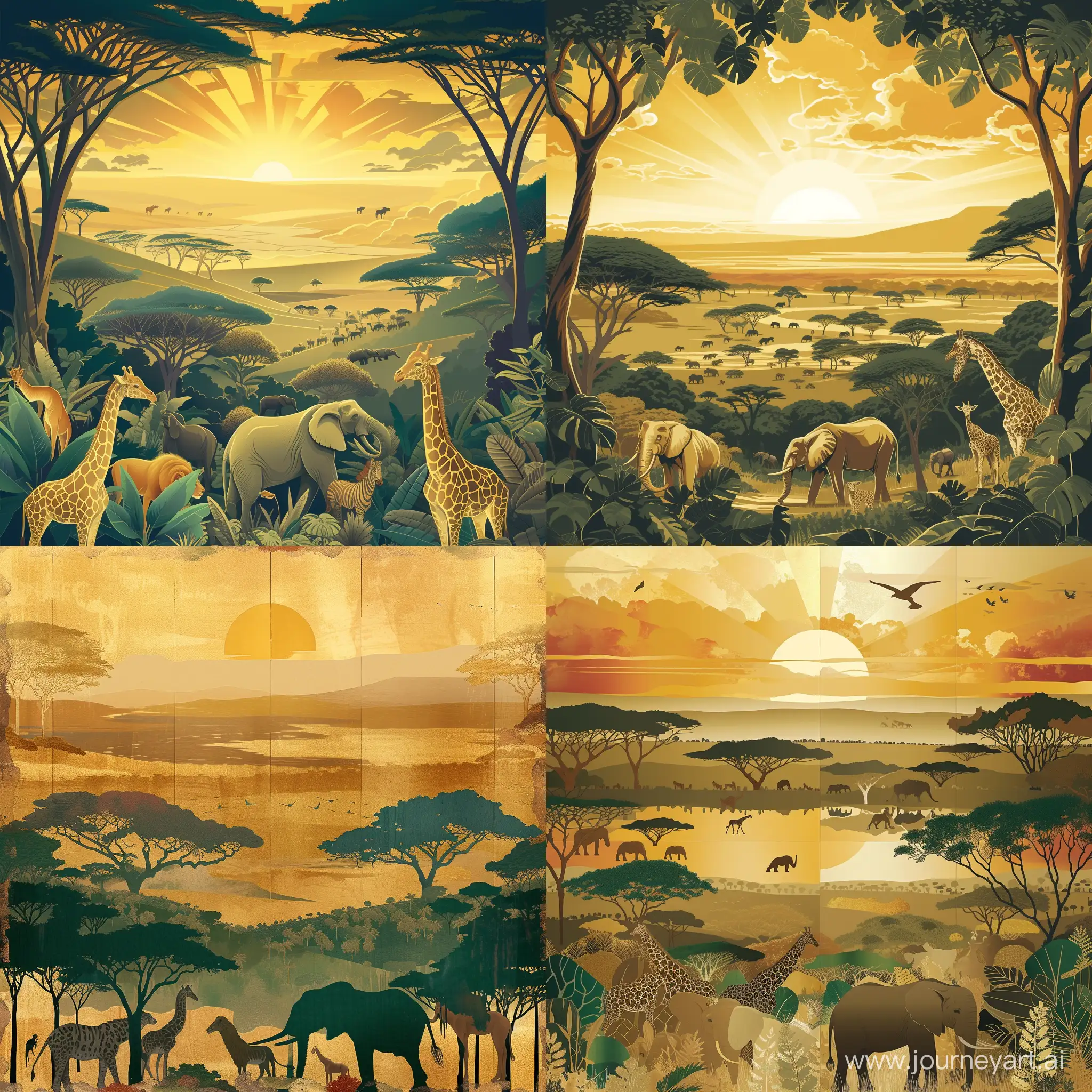 Breathtaking-African-Savannah-Sunset-with-Wildlife-Illustrations