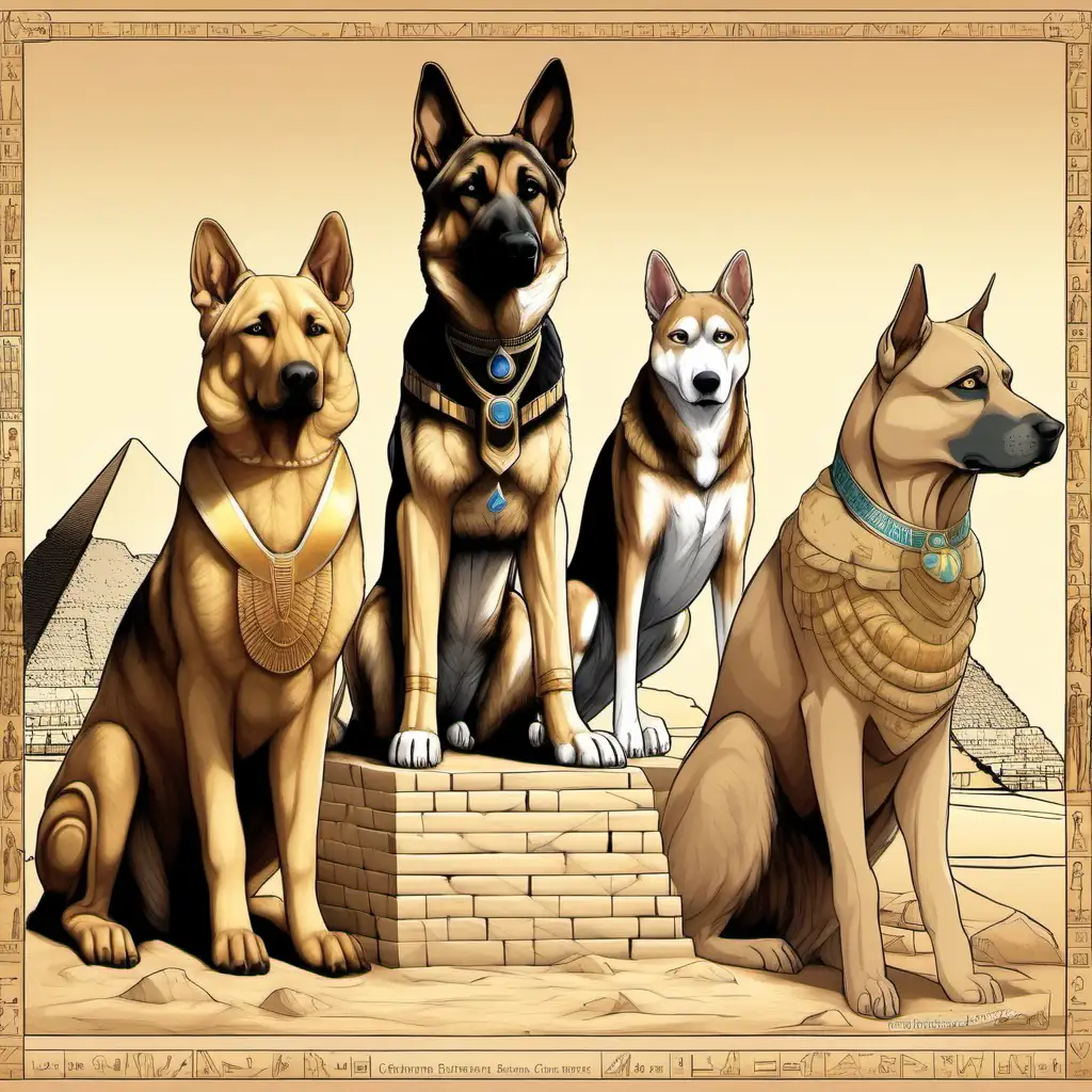 Majestic Canine Sphinxes German Shepherd Husky Mix and Chesapeake Bay Retriever in Egypt