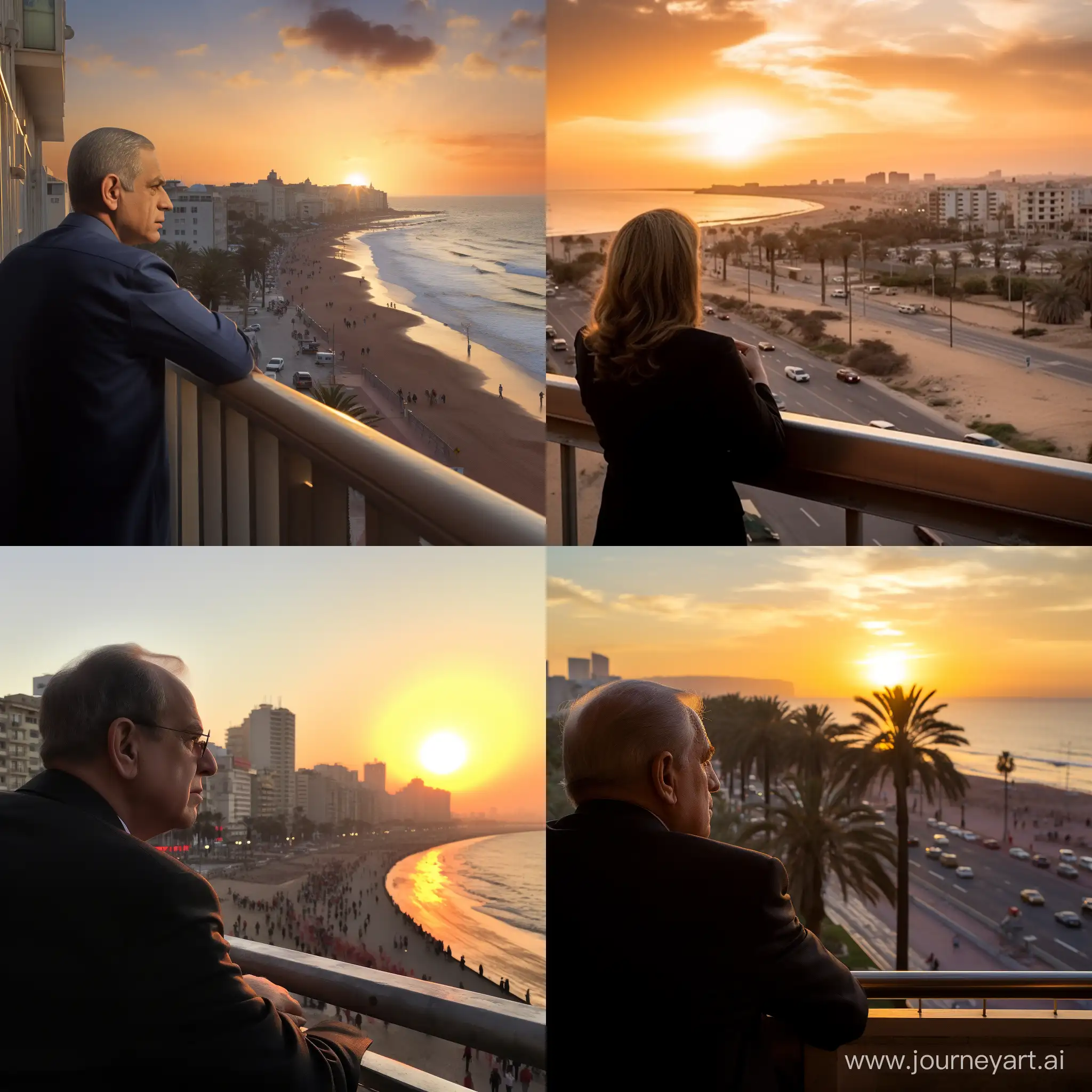 Bibi Netanyahu looks at Tel Aviv at sunset