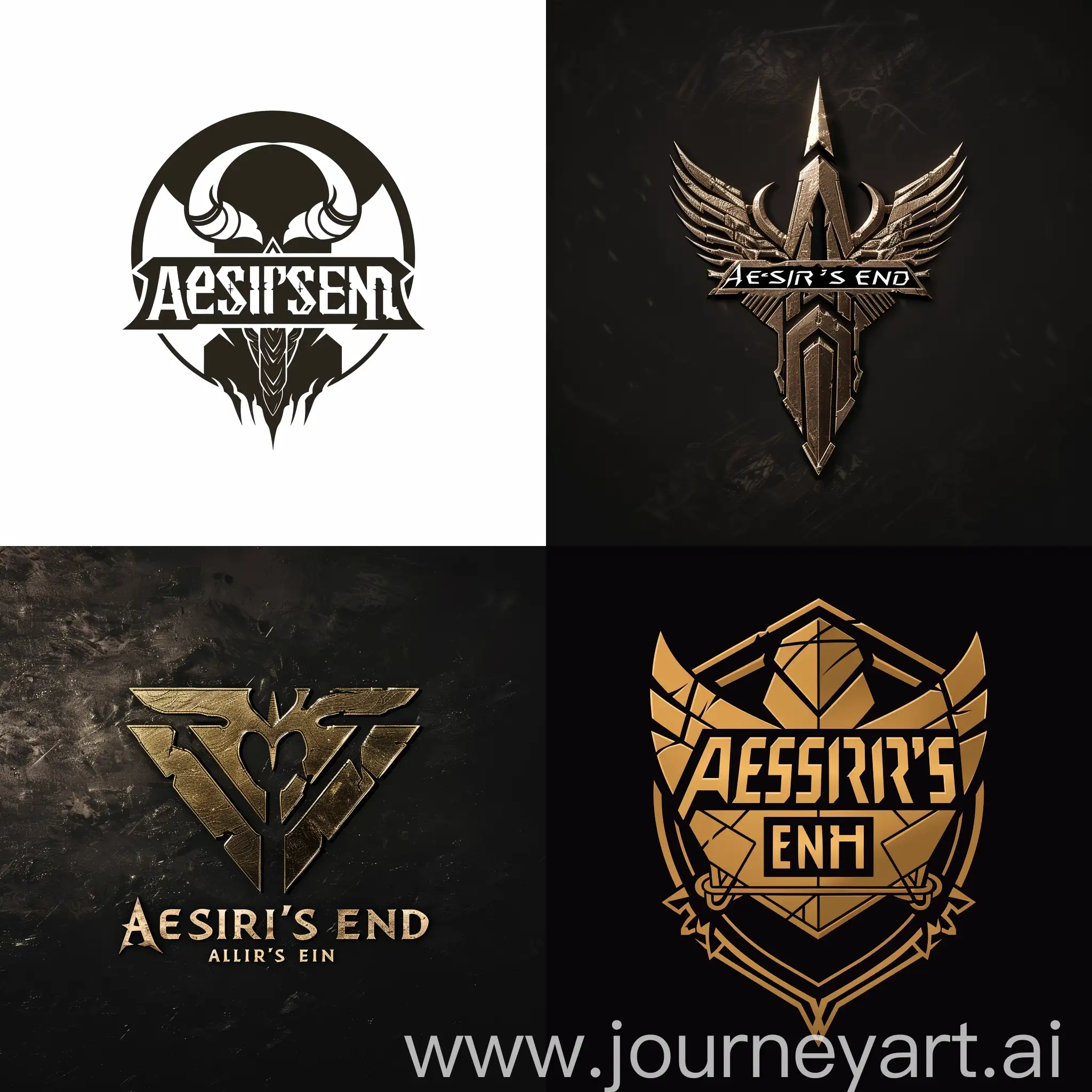 Come up with a logo for an FPS videogame about killing Nordic gods, called "Aesir's End". be inspired by the FALLOUT videogame franchise logo or the Elder scrolls Videogame Logo.