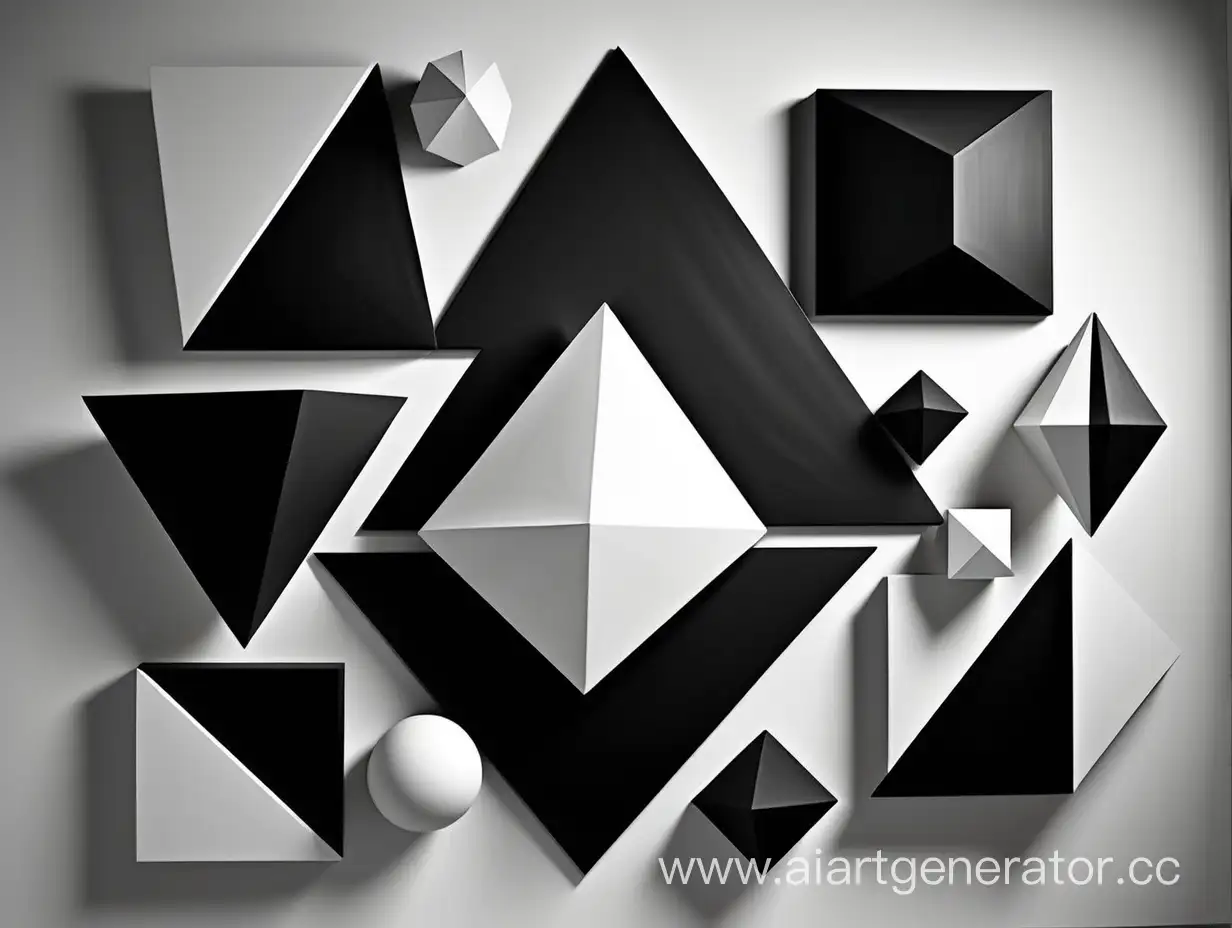 geometric shapes in space black and white as a whole piece