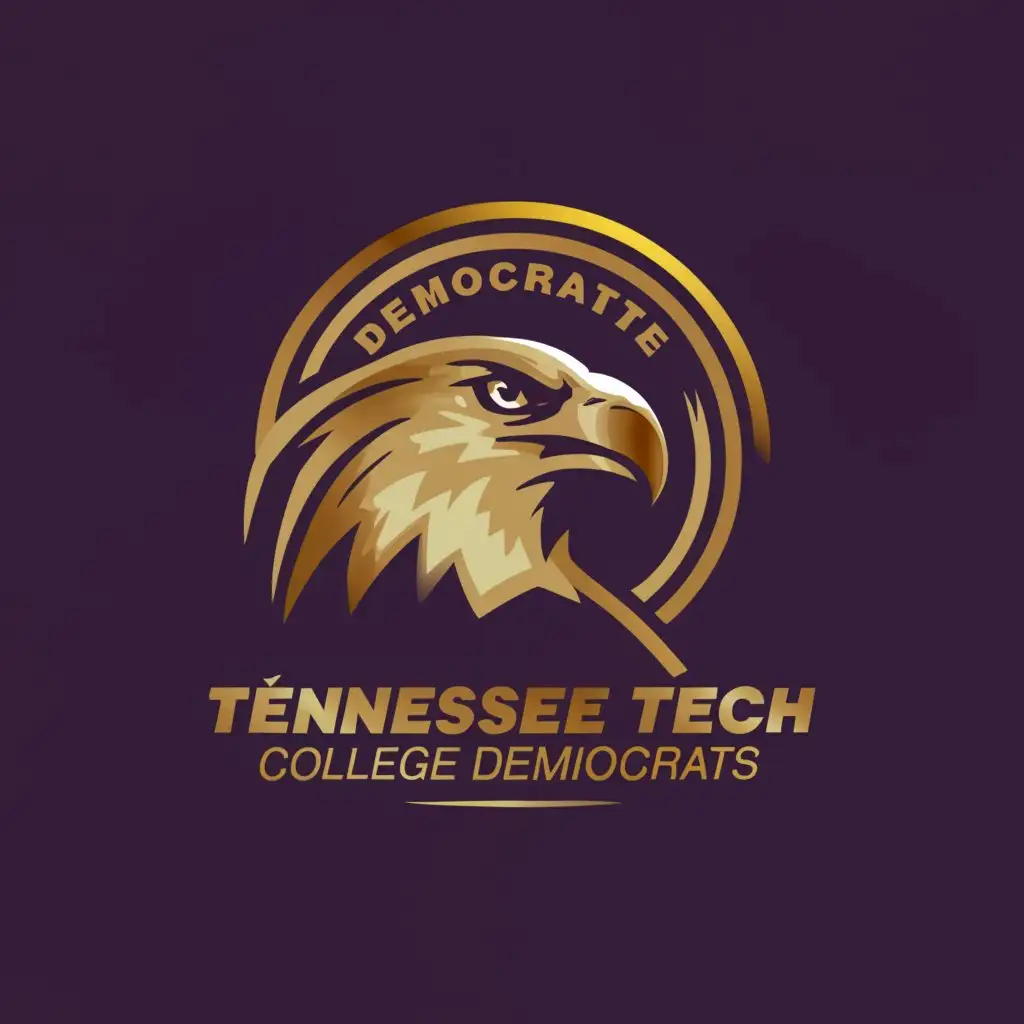 a logo design,with the text "Tennessee Tech College Democrats", main symbol:Golden eagle head on a purple background within a golden circle,Moderate,be used in Education industry,clear background