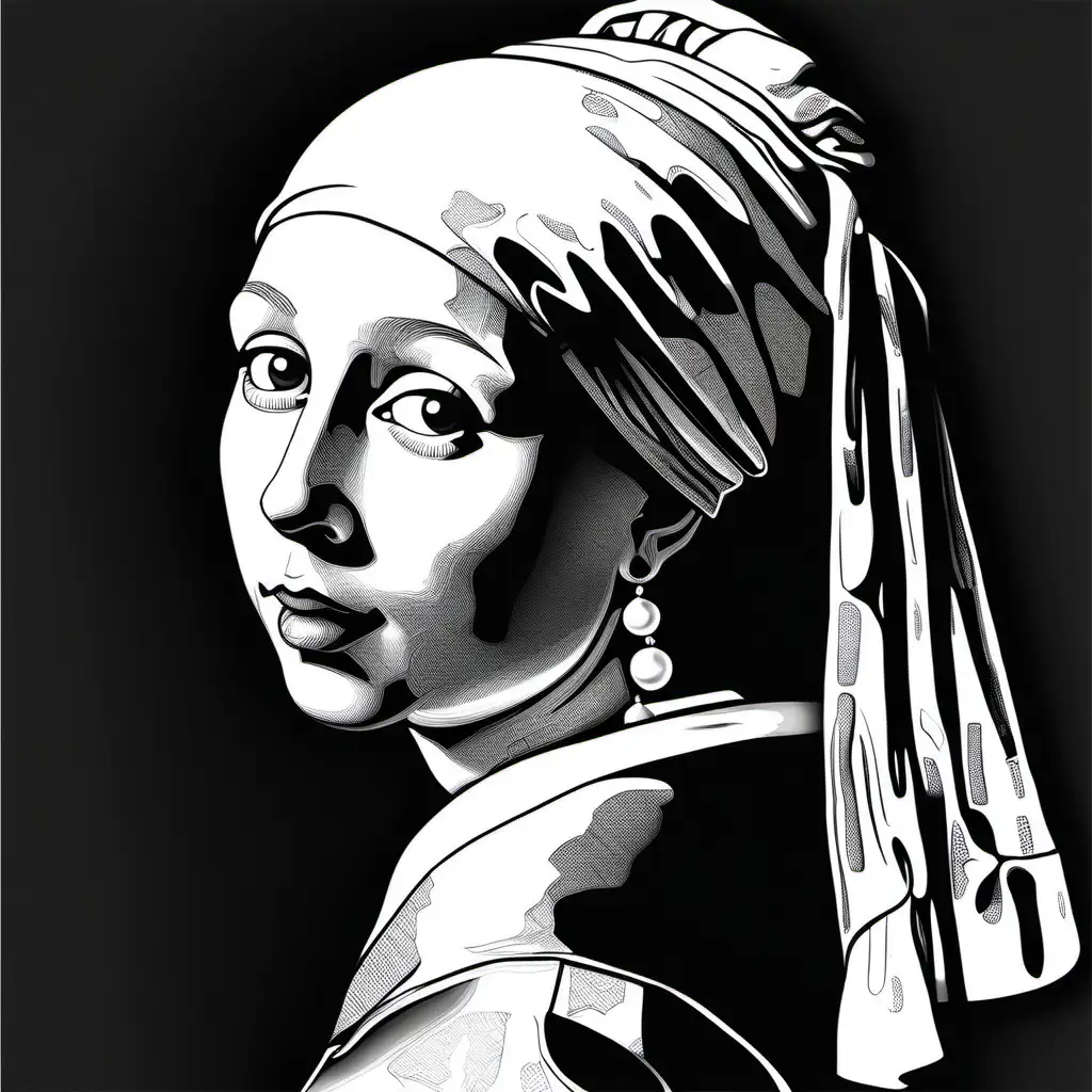 Coloring Page Girl with a Pearl Earring Reproduction in White Interior