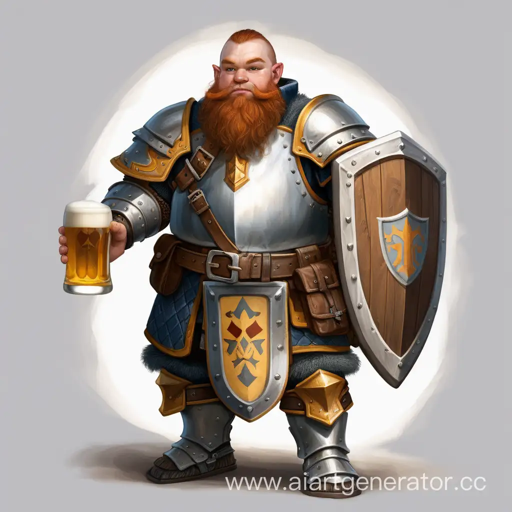 Молодой дворф-паладин, послушник ордена с щитом за спиной и кружкой пива