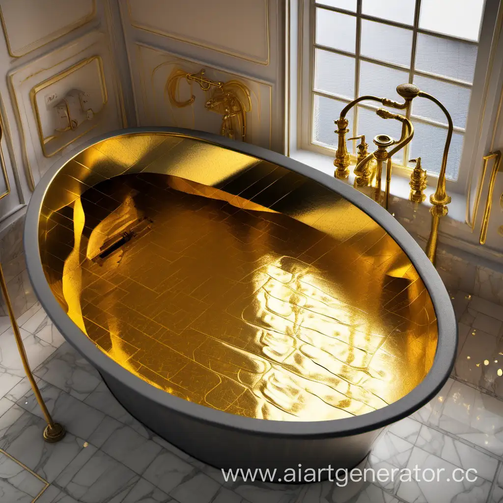 золотая ванна, наполненная золотыми чугунными батареями
