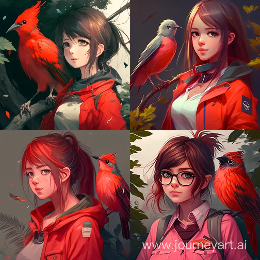 red bird and anime style girl