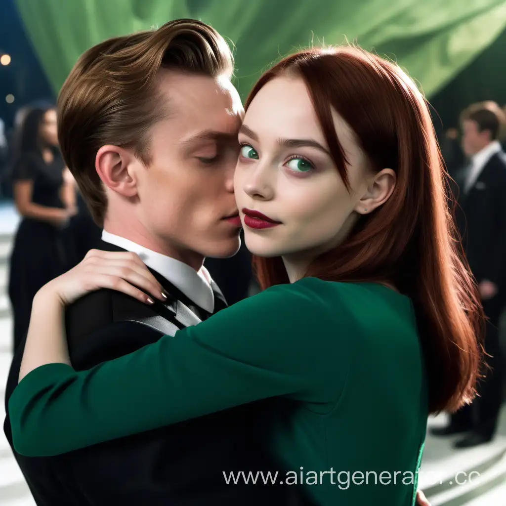 Romantic-Embrace-Elegant-Girl-in-Emerald-Dress-Hugging-Harry-Osborn-in-Black-Suit
