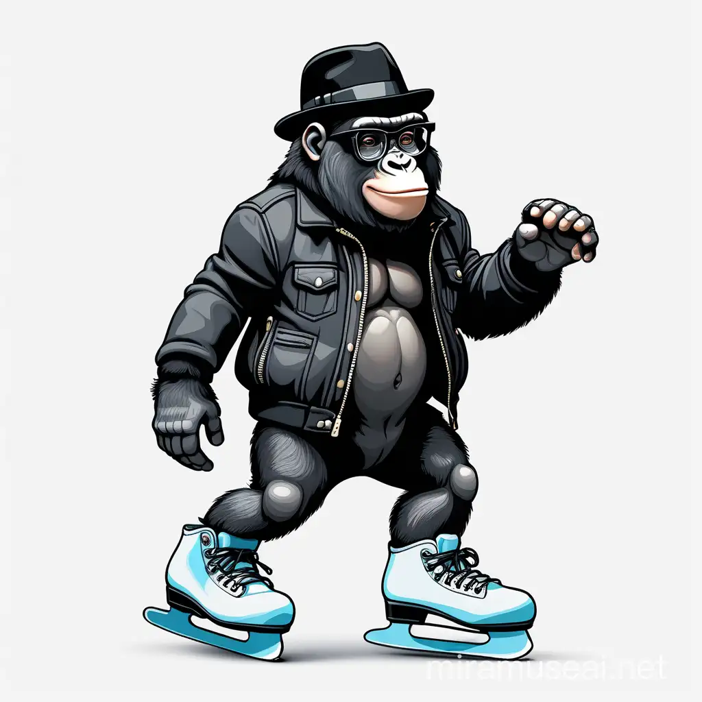 Funny Small Gorilla in Stylish Outfit Ice Skating