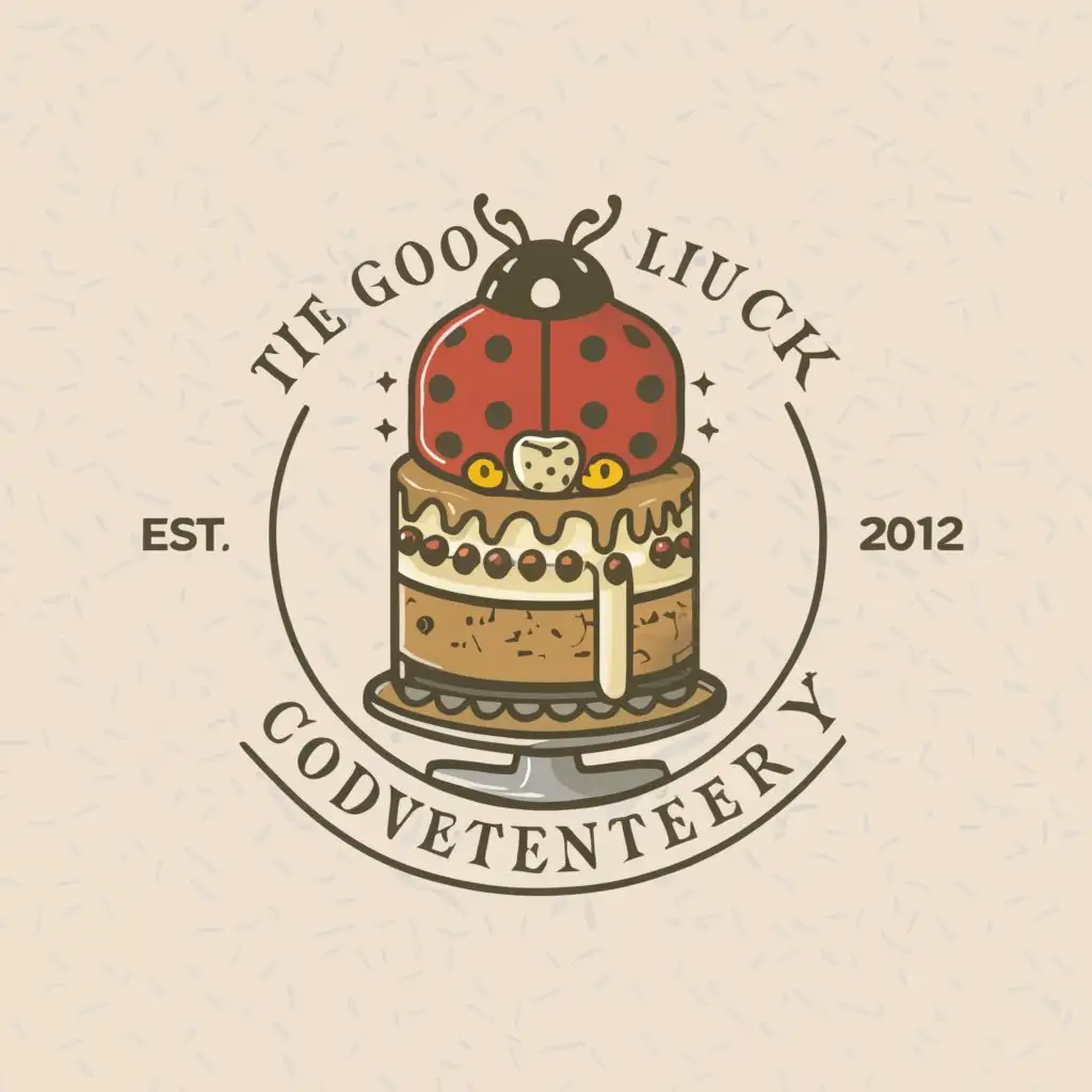 LOGO-Design-For-The-Good-Luck-Confectionery-Cheerful-Ladybug-and-Delicious-Cake-Emblem