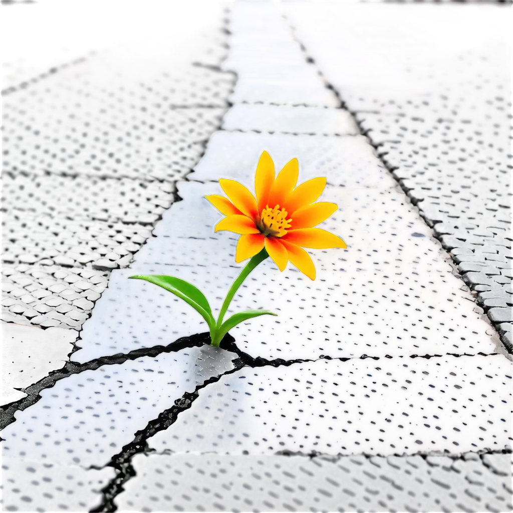 flower growing through a crack in the pavement