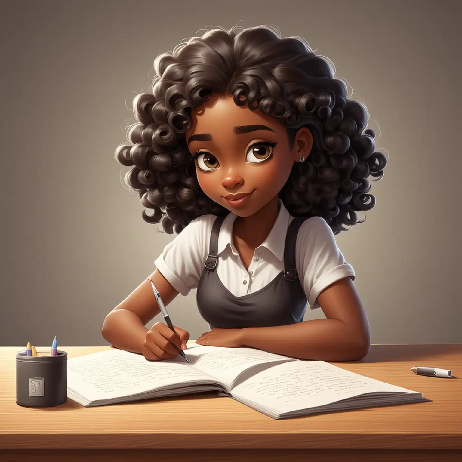 black cartoon girl writing in diary
