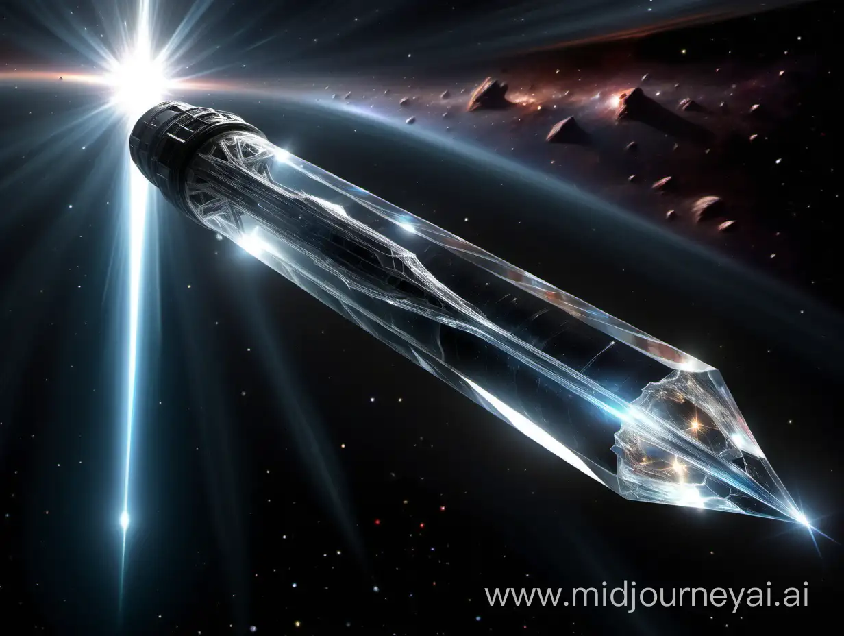 Transparent Crystalline Spaceship near Giant Black Hole in Space