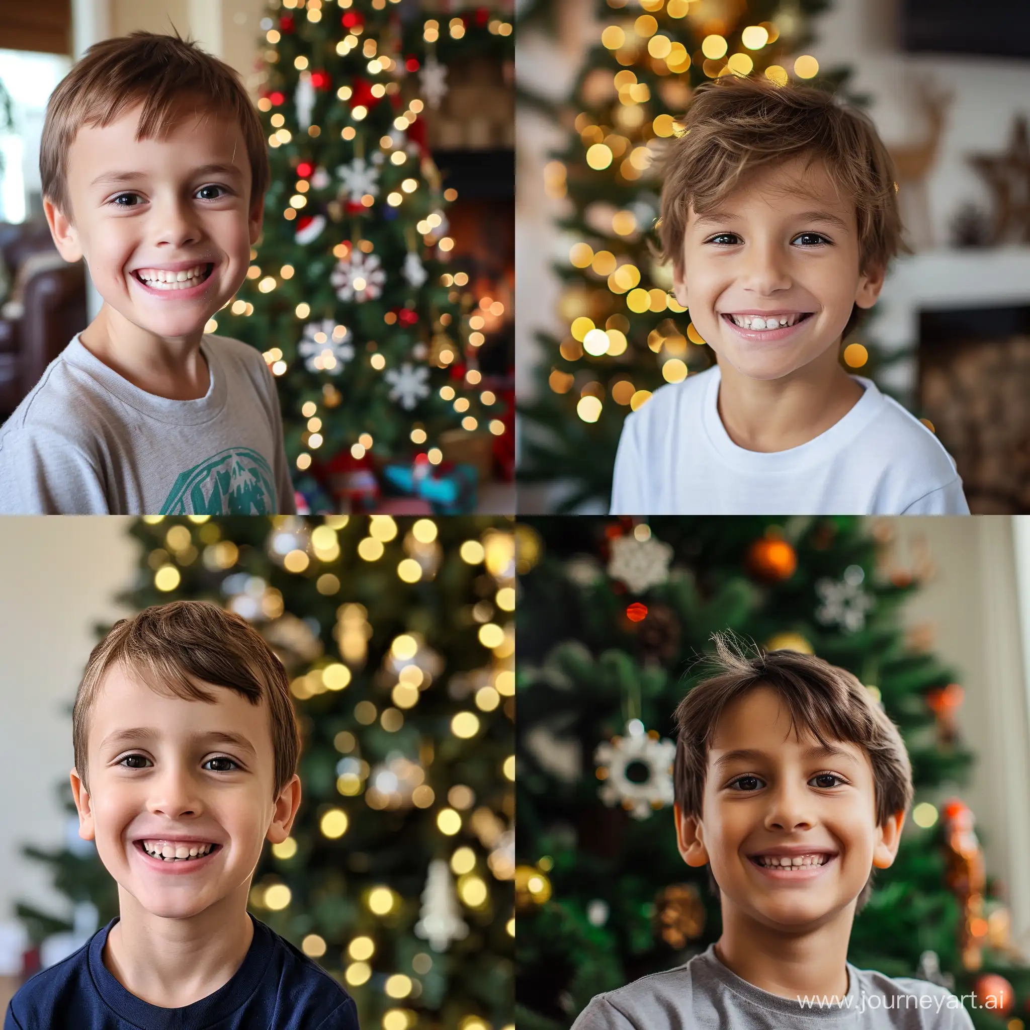 Joyful-TenYearOld-Boy-Poses-with-Christmas-Tree