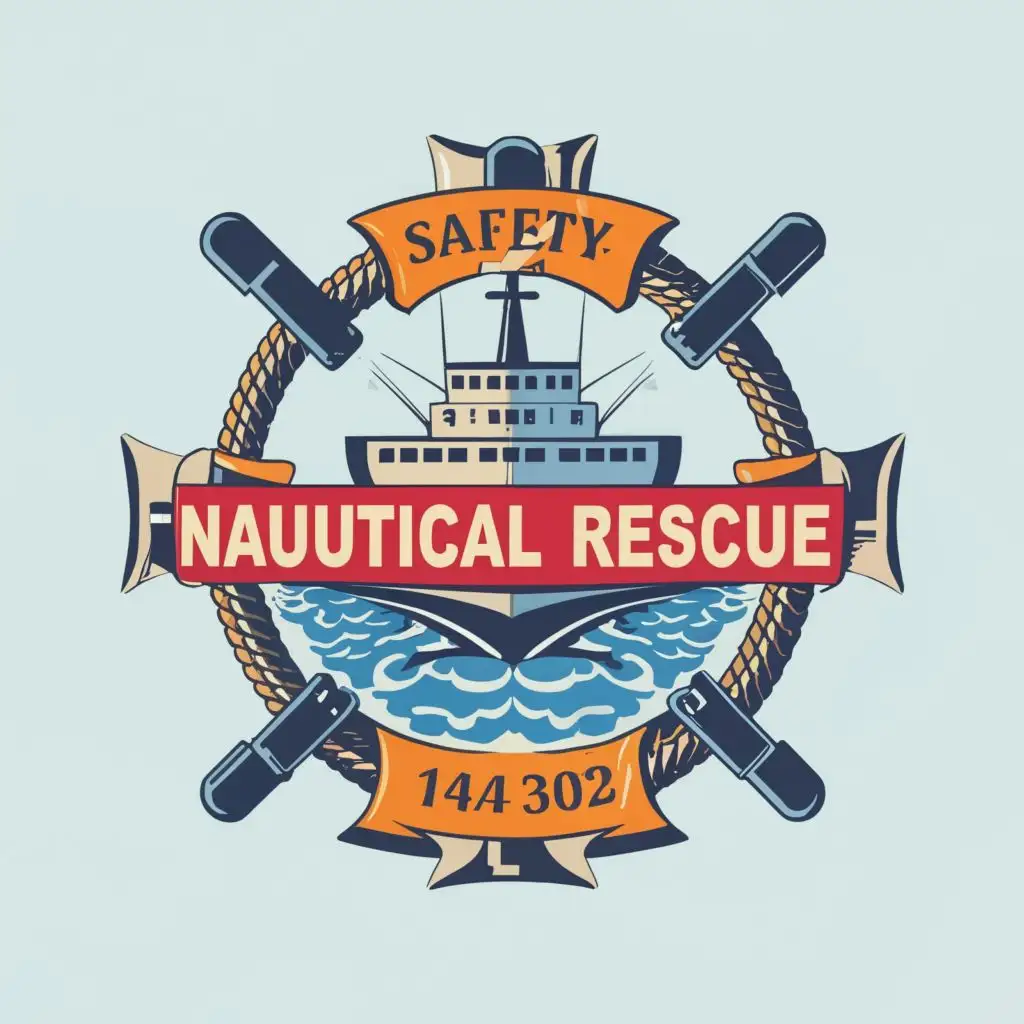 logo, ship, sea, safety elements, with the text "Nautical Rescue", typography