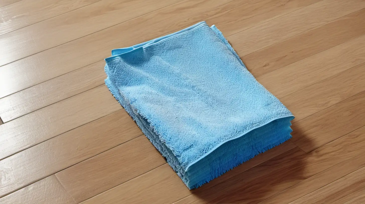 blue cleaning towel on wood floor
