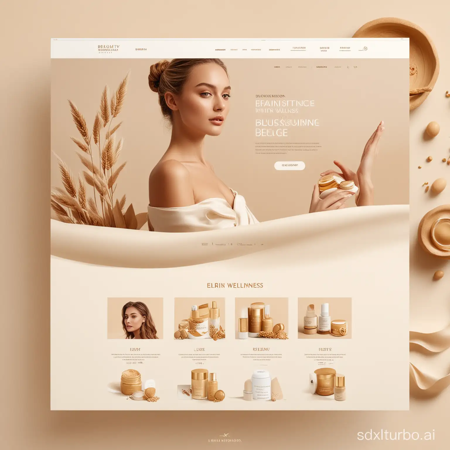 website, ui/ux, beauty and wellness white and golden beige color,  ecommerce,  full page