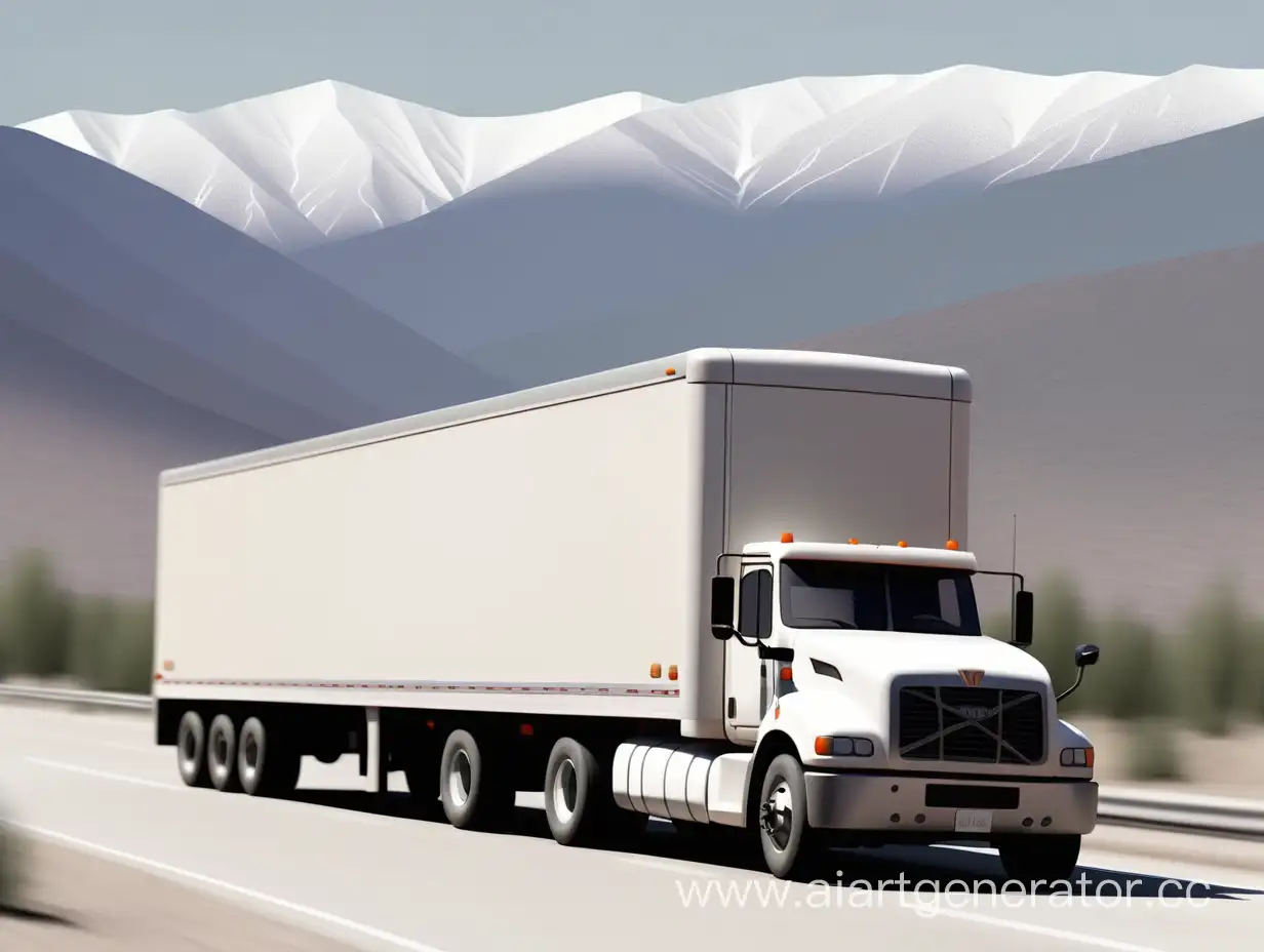 большой грузовик с прицепом едет на фоне белых гор