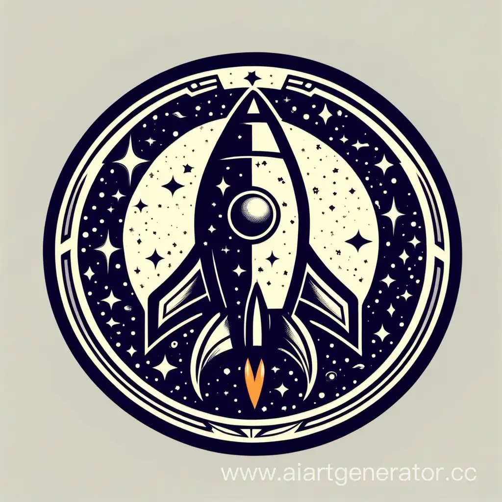 круглый логотип галактика с ракетой с орнаментом