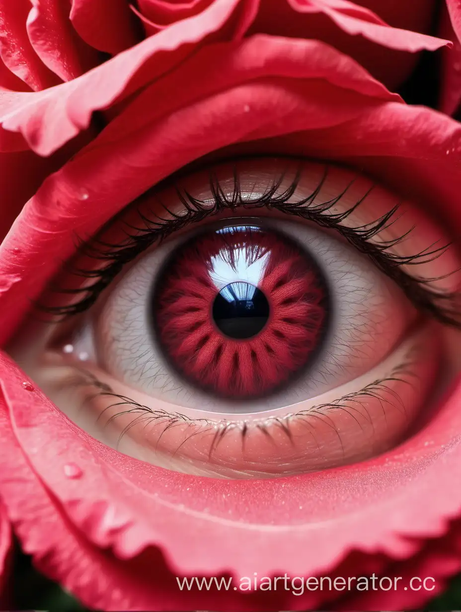 Красивый большой  глаз на фоне роз