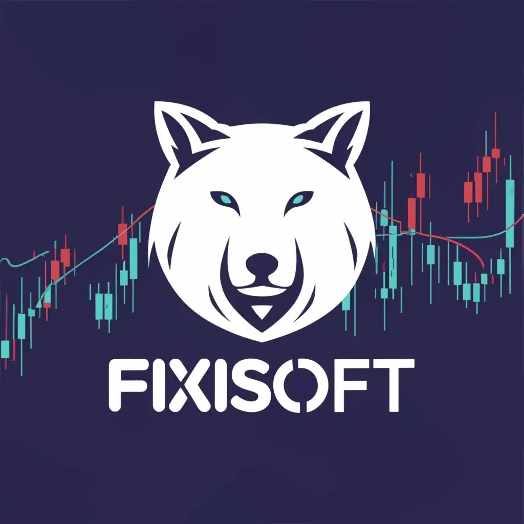 a logo design,with the text "fixisoft", main symbol:white wolf, financial chart,complex,be used in Finance industry,clear background