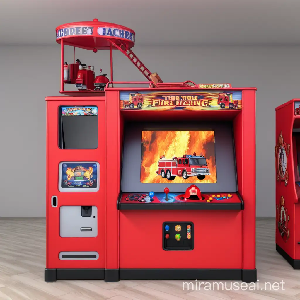 Arcade Machine Firefighter Action Saving the Day with a Fire Truck