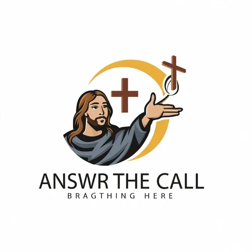 a logo design,with the text "Answer The Call", main symbol:The Call Of Jesus,Moderate,be used in Religious industry,clear background, long cross icon, phone icon,