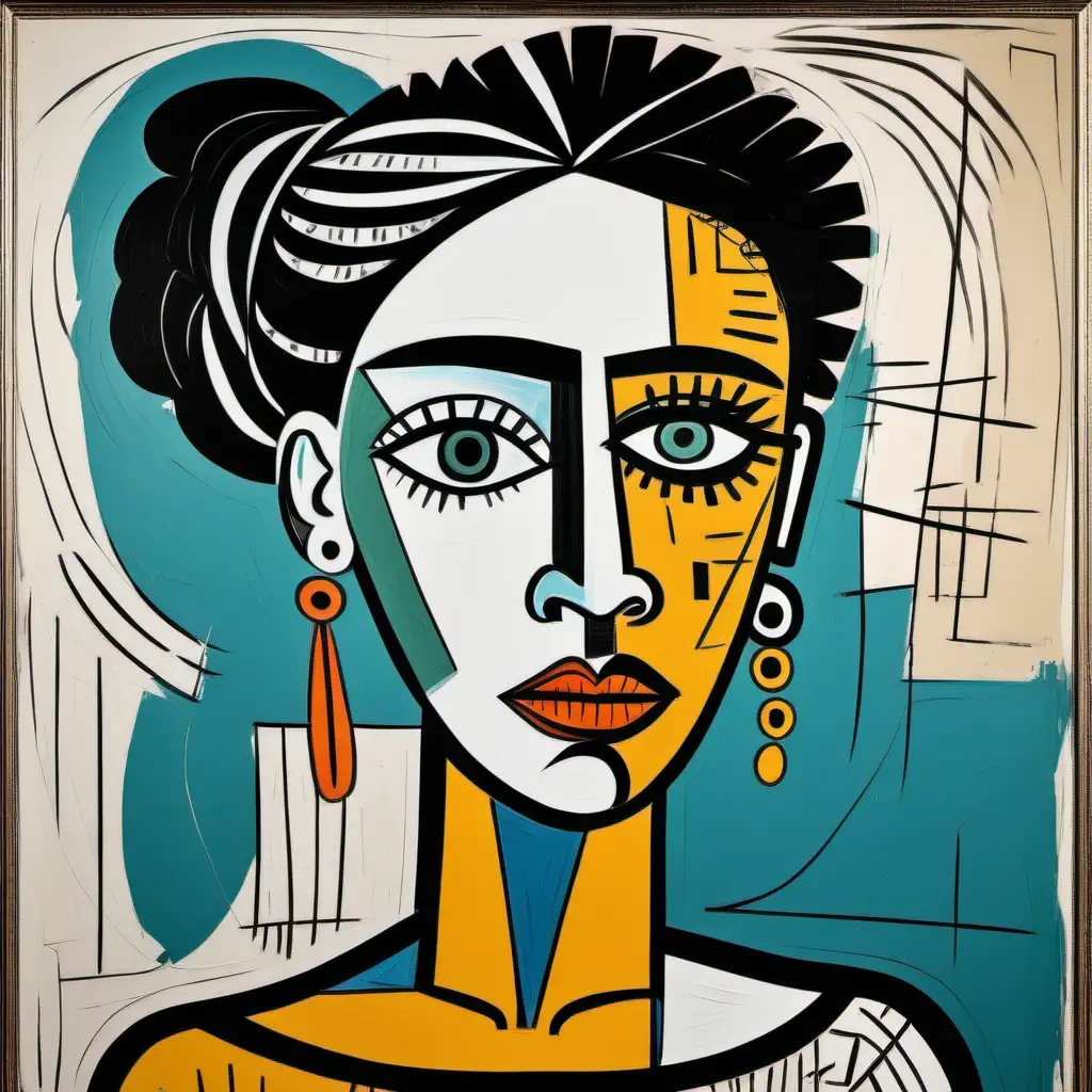 Abstract Portrait of a Woman Graphic Art Inspired by Picasso and Basquiat