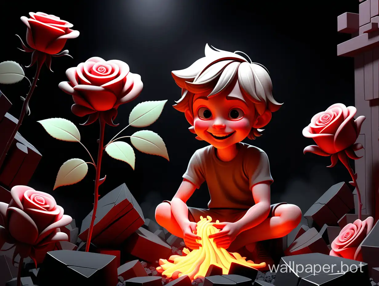 Cheerful-Child-Stoker-with-Rose-Flower-in-Abstract-Boiler-Room