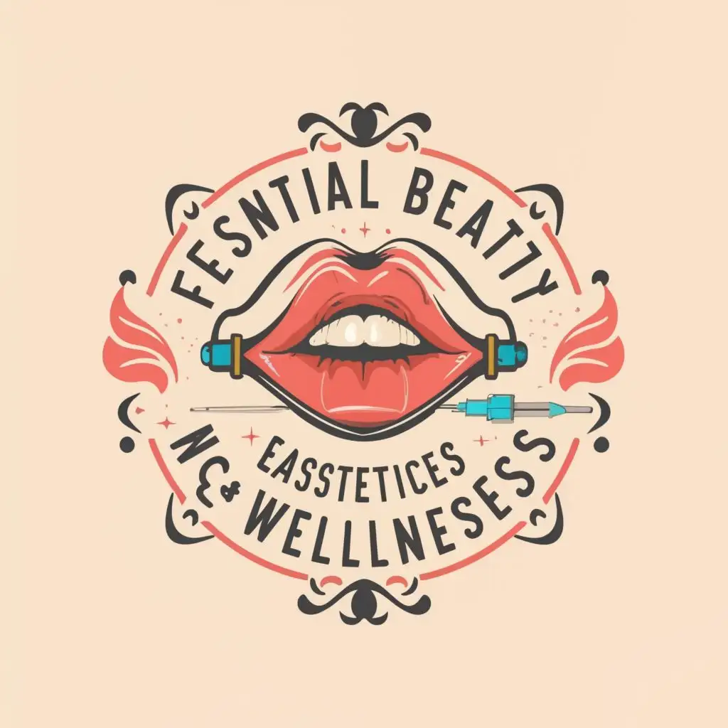 logo, lips, injection, with the text "Essential Beauty Aesthetics & Wellness", typography, be used in Internet industry